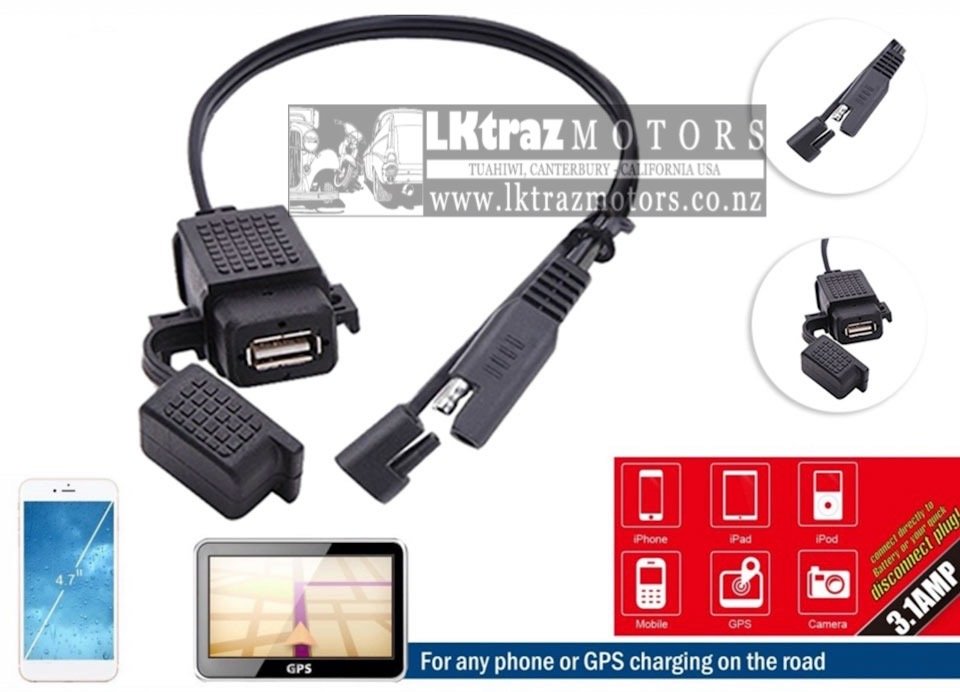 3.1A Waterproof Motorcycle USB Mobile Phone Charger SAE to USB Adapter Socket