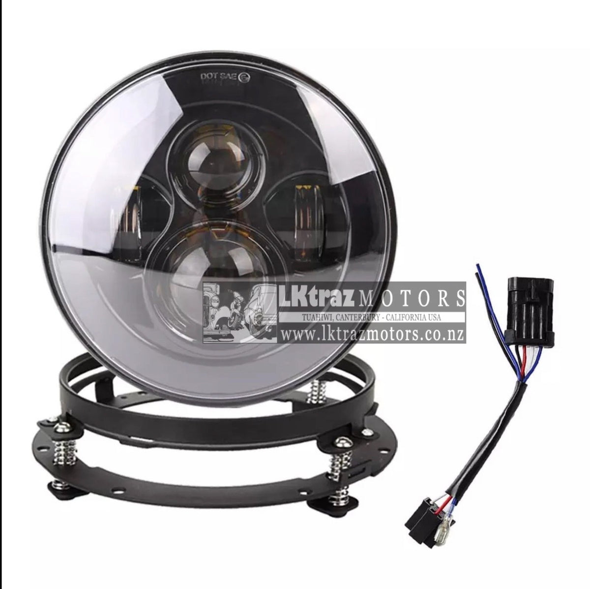 Black- 7" Led Projector Motor Headlight + Passing Lights (4 1/2 inch)