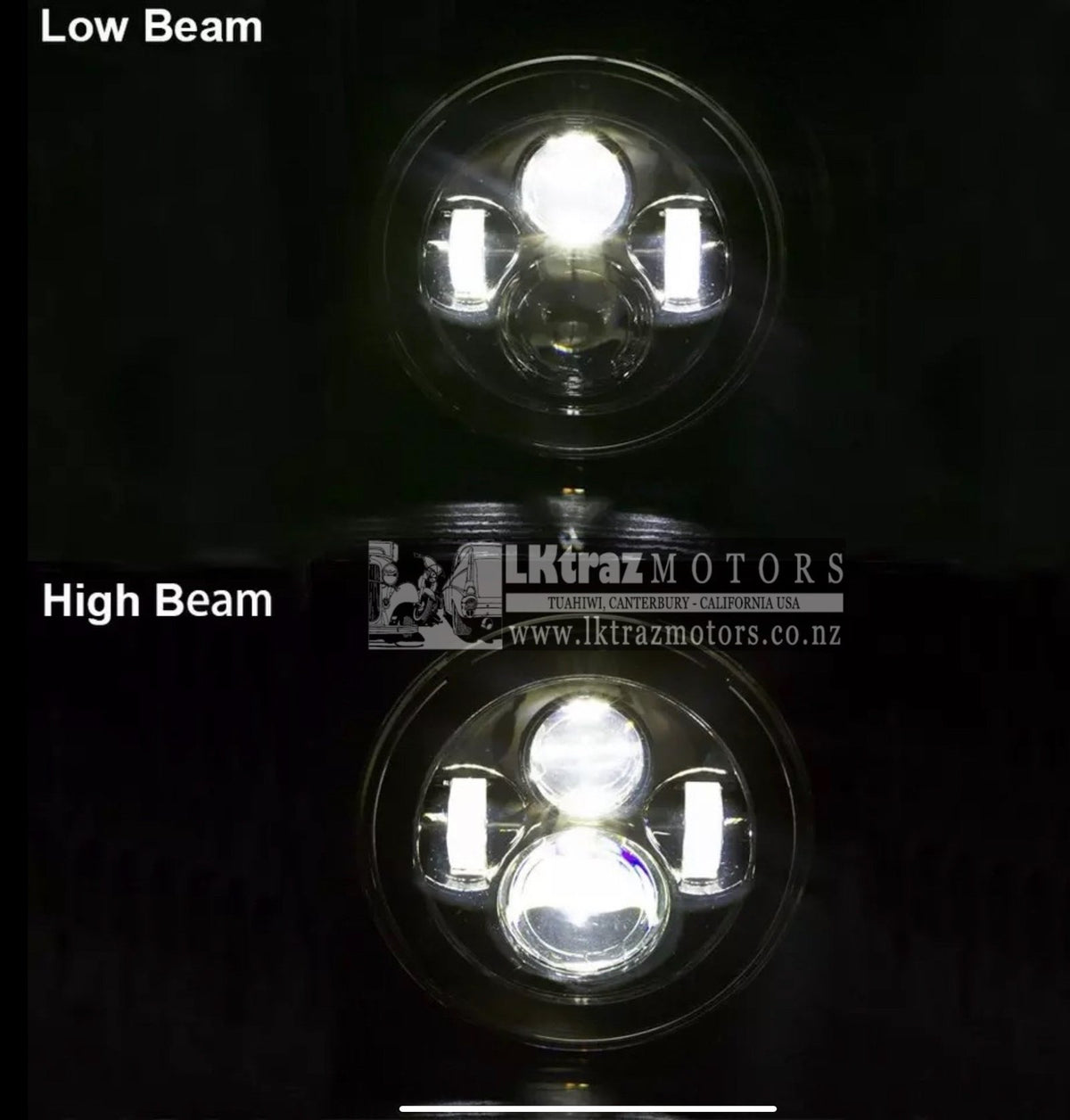 Black- 7" Led Projector Motor Headlight + Passing Lights (4 1/2 inch)