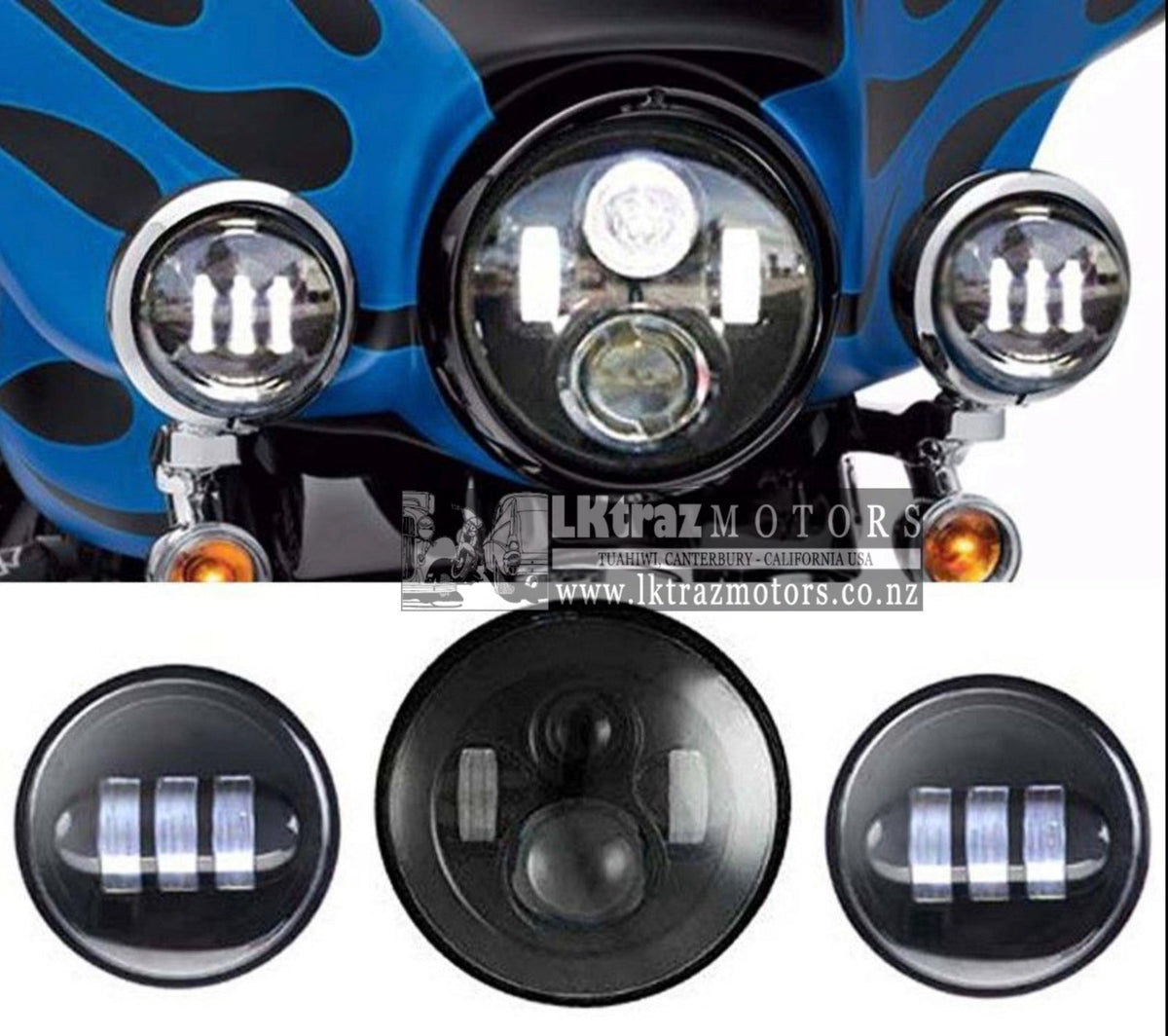 Black- 7" Led Projector Motor Headlight + Passing Lights (4 1/2 inch)