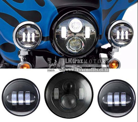Black- 7" Led Projector Motor Headlight + Passing Lights (4 1/2 inch)