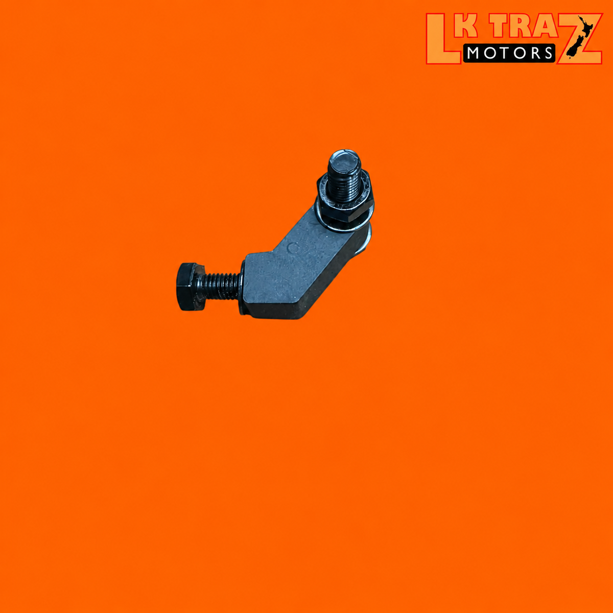 Bullet Headlight Mounting Bracket — Dyna / Softail on orange background with LKTRAZ logo