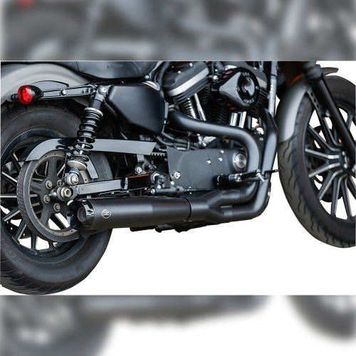 S&S Cycle SuperStreet 2-into-1 black exhaust, 550-0952A, shown installed on Sportster. Source: SoCal Powersports exact-SKU listing.