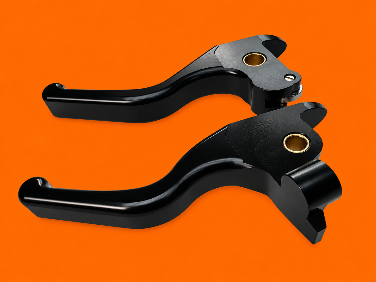 Black Harley-Davidson V-Rod brake and clutch lever pair, product view 2